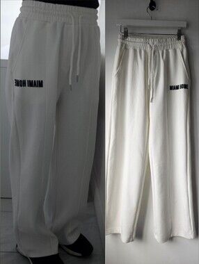 Berlin Label Miami Home White Drawstring Wide Leg Crease Back Pocket Pants